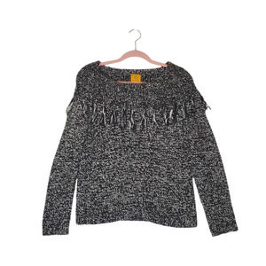 Ruby Rd. L Cowl Neck Fringe Sweater Top